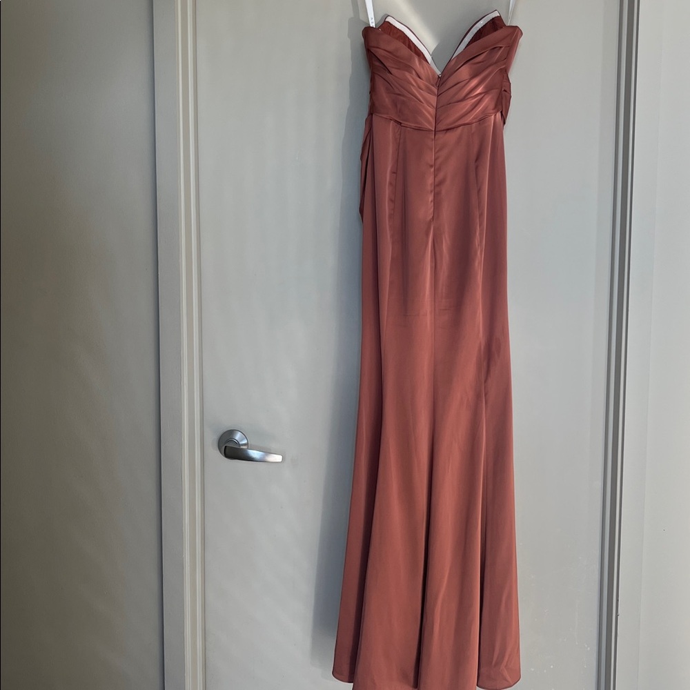 Azazie Strapless Rust/Brown Evening Gown - Picture 4 of 4
